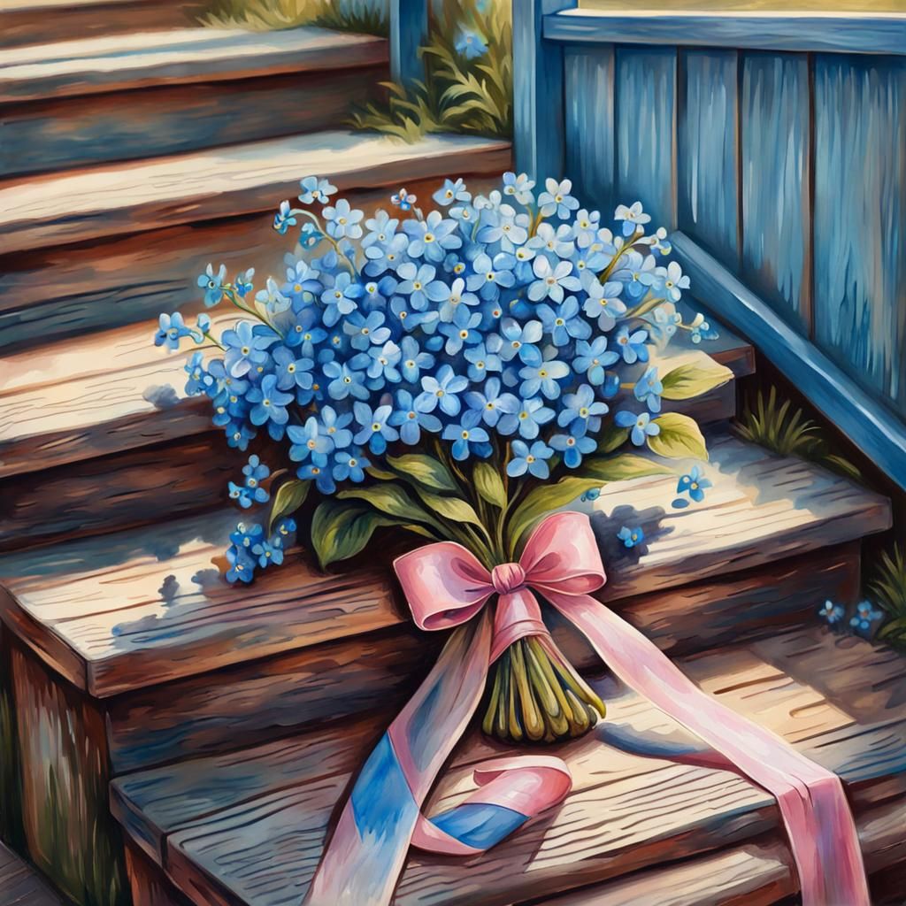 Forget-Me-Nots Bouquet in Wet Watercolor Style