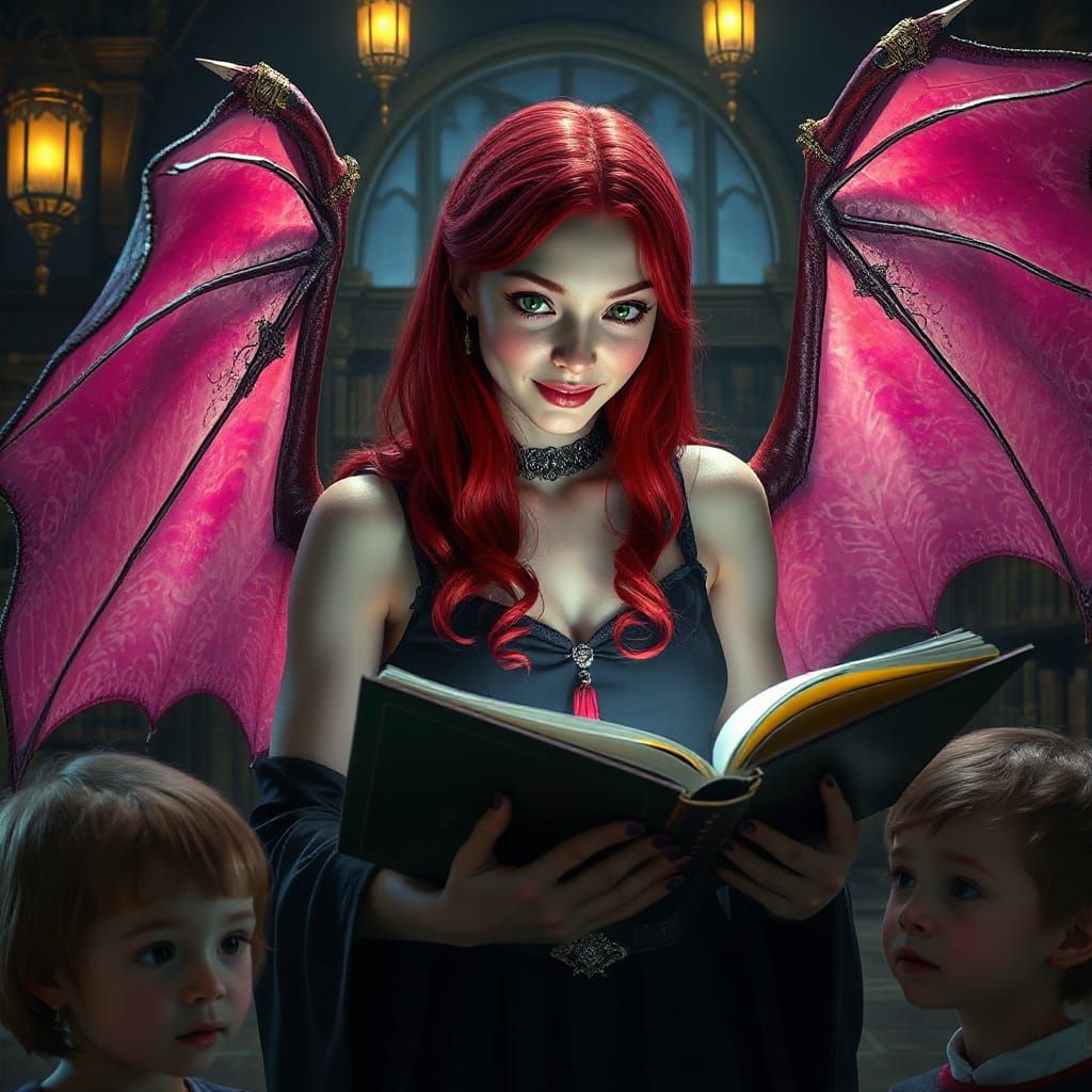 Friendly Vampire Reads to Children: Dark Fantasy Art