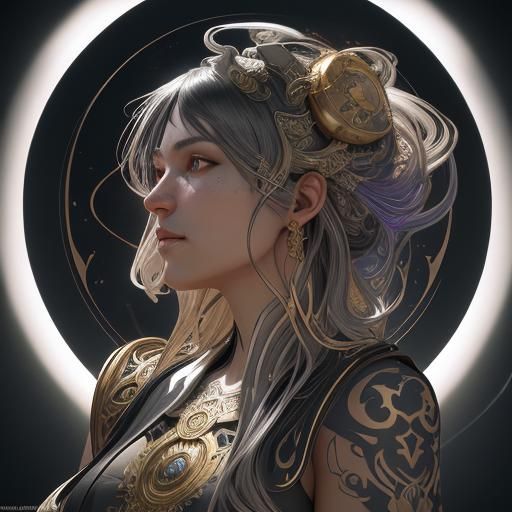 Yin Yang Symbol in Art Nouveau 3D Render