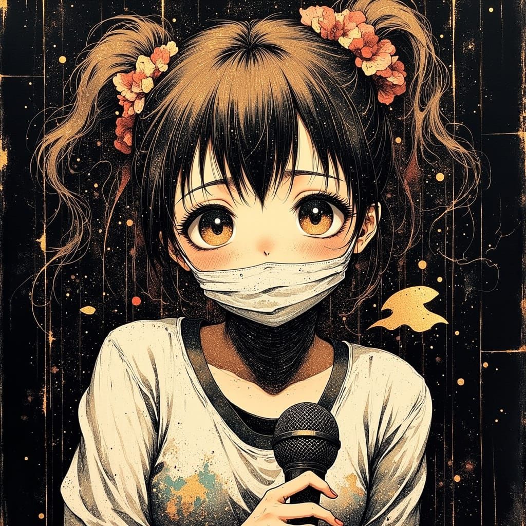 80s Anime Girl Sings with Determination Amidst Illness