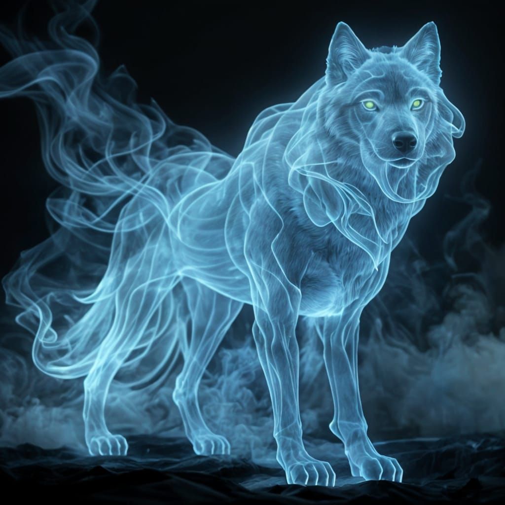Ethereal Smoke Wolf Hologram in Dreamscape