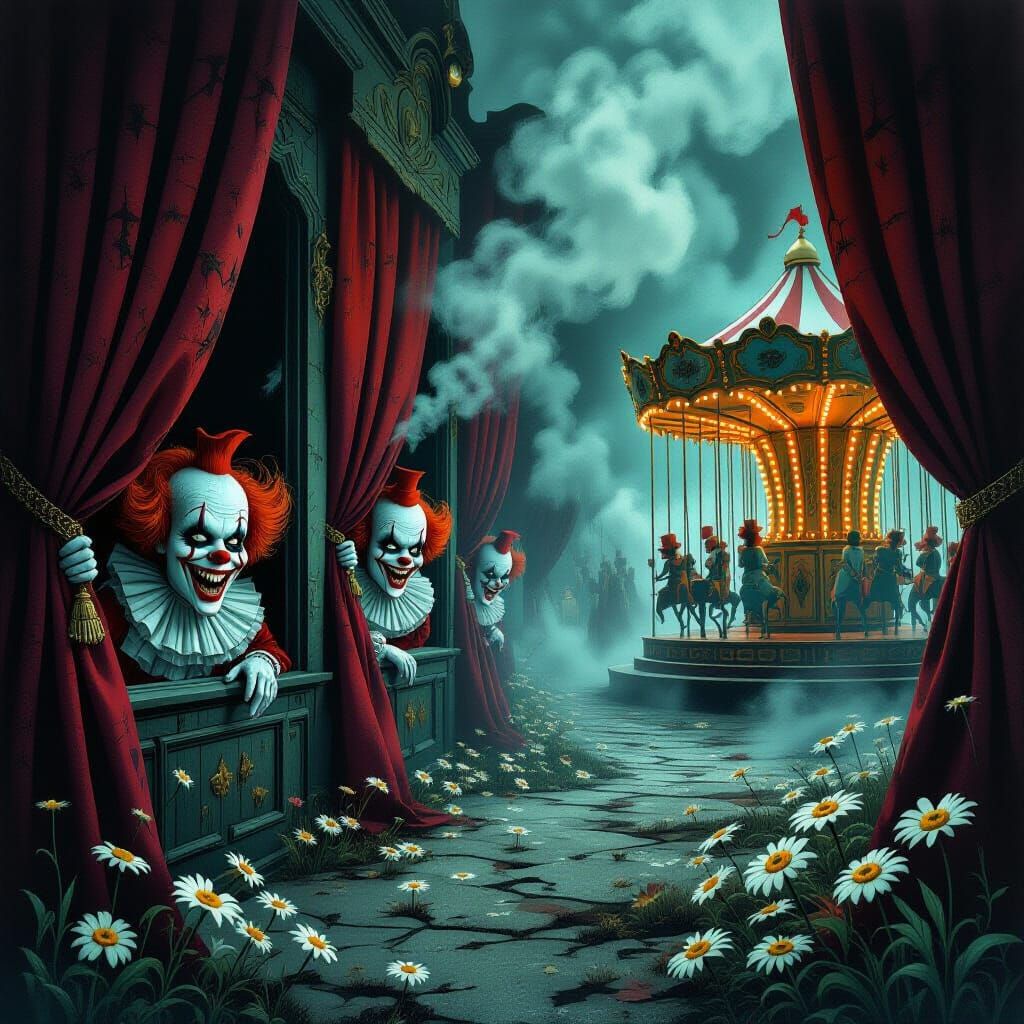 Surreal Dark Wonderland With Grinning Circus Freaks