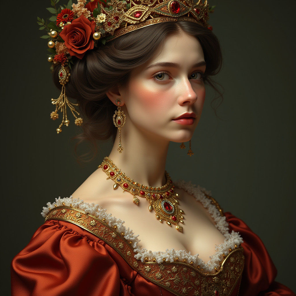 Venetian Noble Lady Portrait in Renaissance Baroque Style