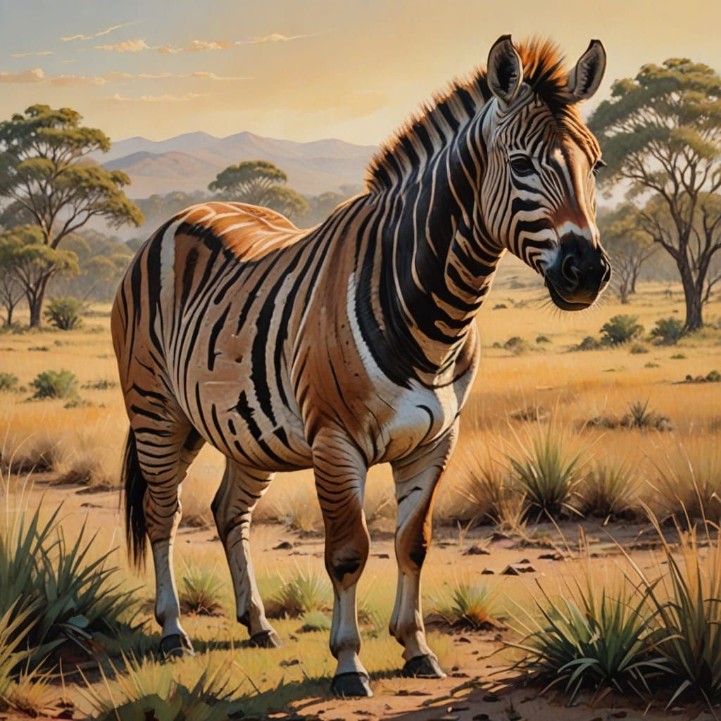 Vibrant Quagga in Impressionist Savannah Landscape