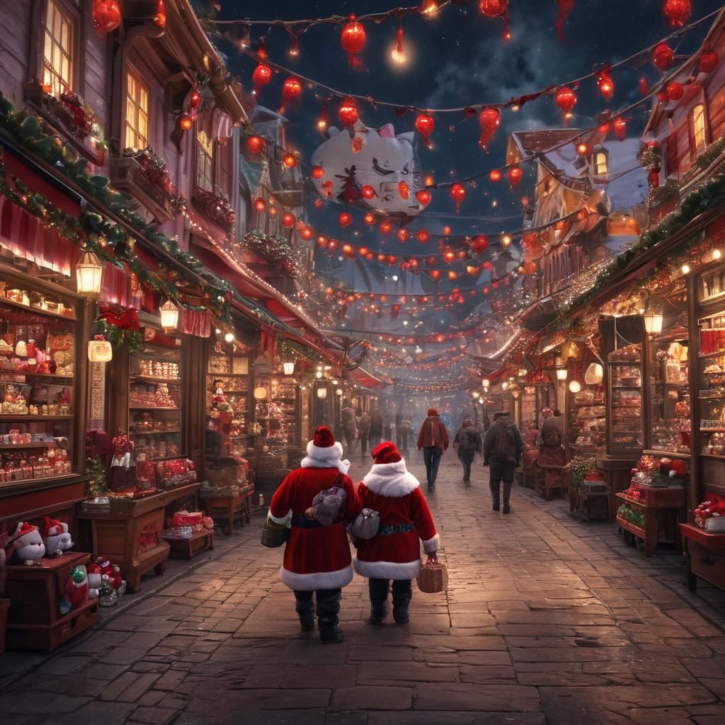 Santa's Whimsical Wonderland: A Festive Holiday Market Scene
