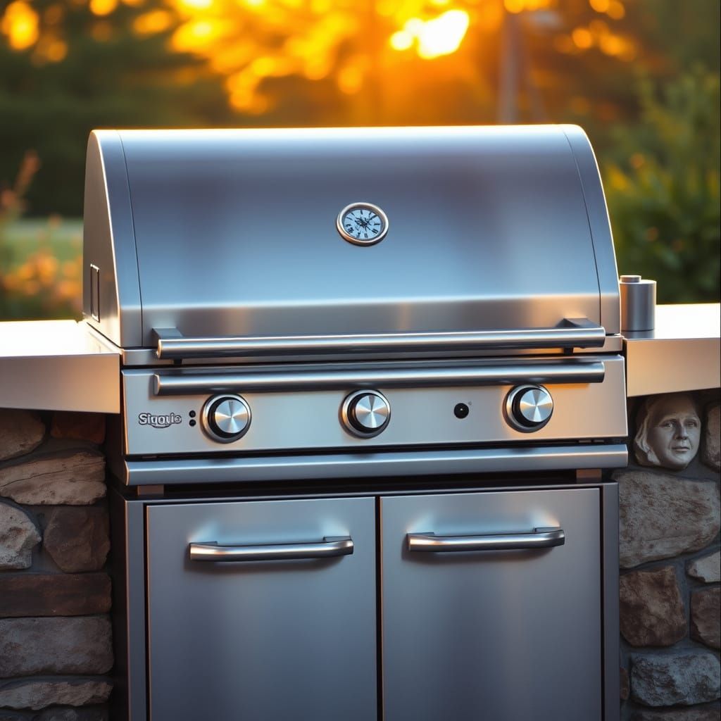 Sleek Stainless Steel Grill in Golden Evening Light
