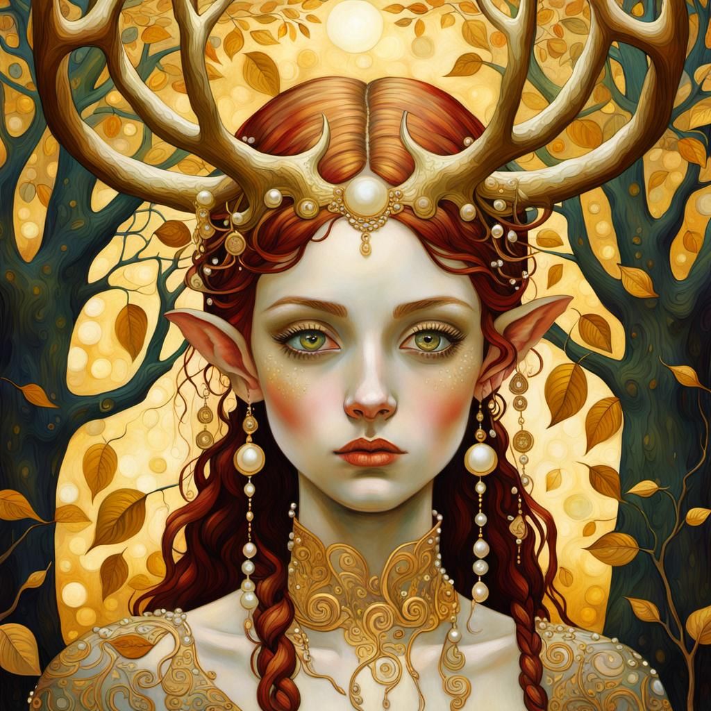 Elf Girl in Forest: Art Nouveau Impressionism