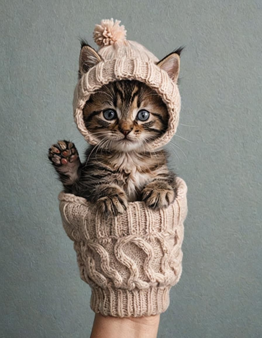It's a kitten in a mitten