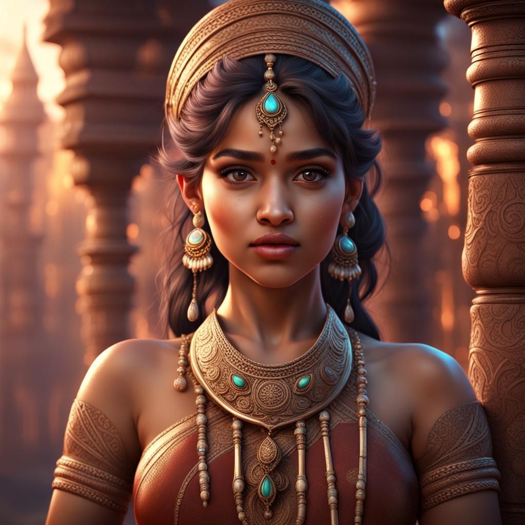 Beautiful Indian Girl in Detailed Matte Painting