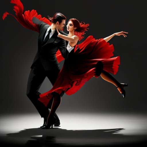 Man Dances Tango with Passionate Embrace in Dramatic Lightin...
