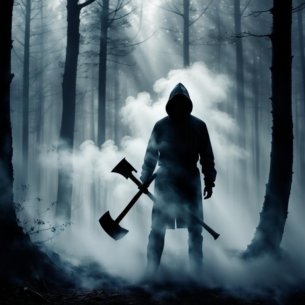 Eerie Shadow Figure in Foggy Dark Woods