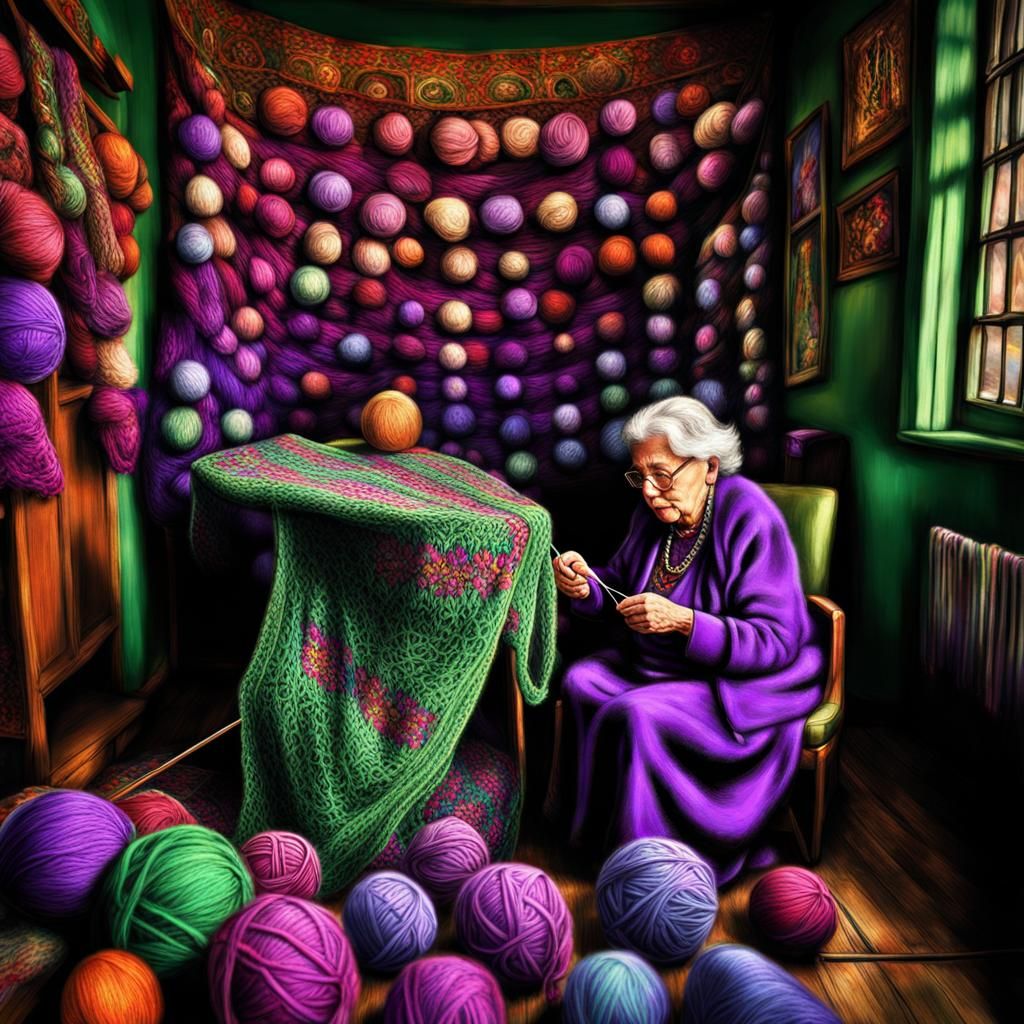 Hyperrealistic Knitting Scene of an Endless Scarf