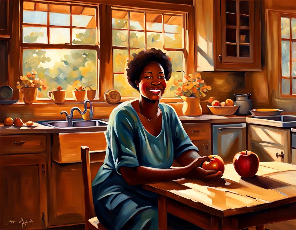 Woman Enjoying Morning Light in Harlem Renaissance Style