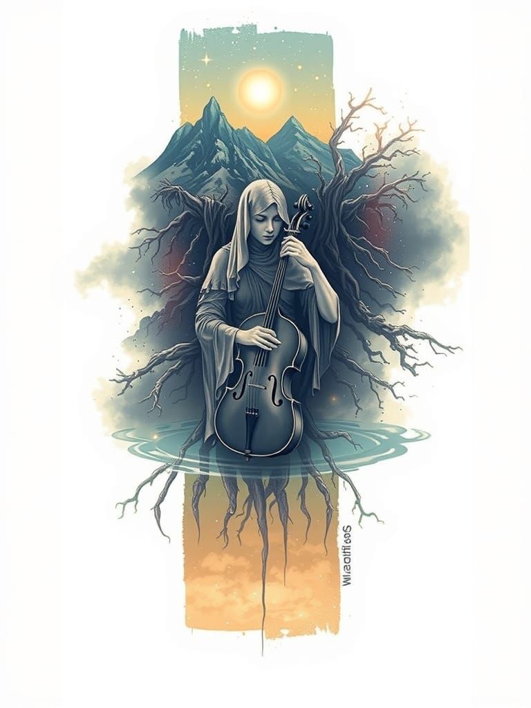 Sacred Mountain Goddess with Roots and Crystal Lake