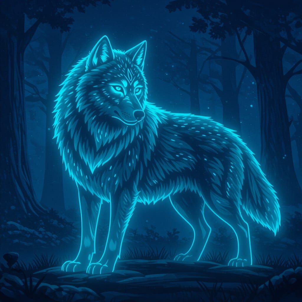 Bioluminescent Folklore Wolves in Eternal Night