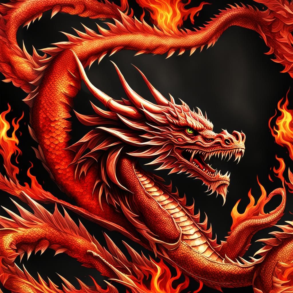 Realistic HD Red Fire Dragon Image