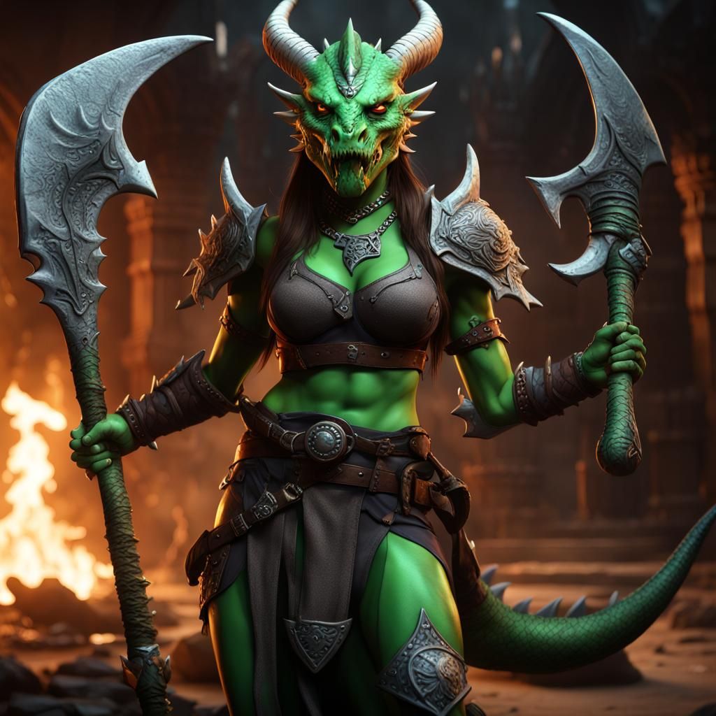 Dragonborn Barbarian with Twin Axes, Fantasy Art