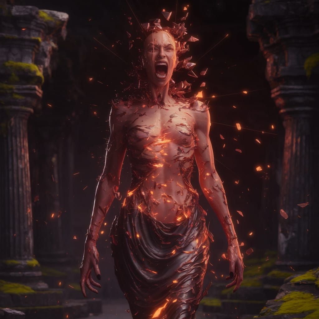 Enraged Figure in Ethereal Glow, Digital Painting