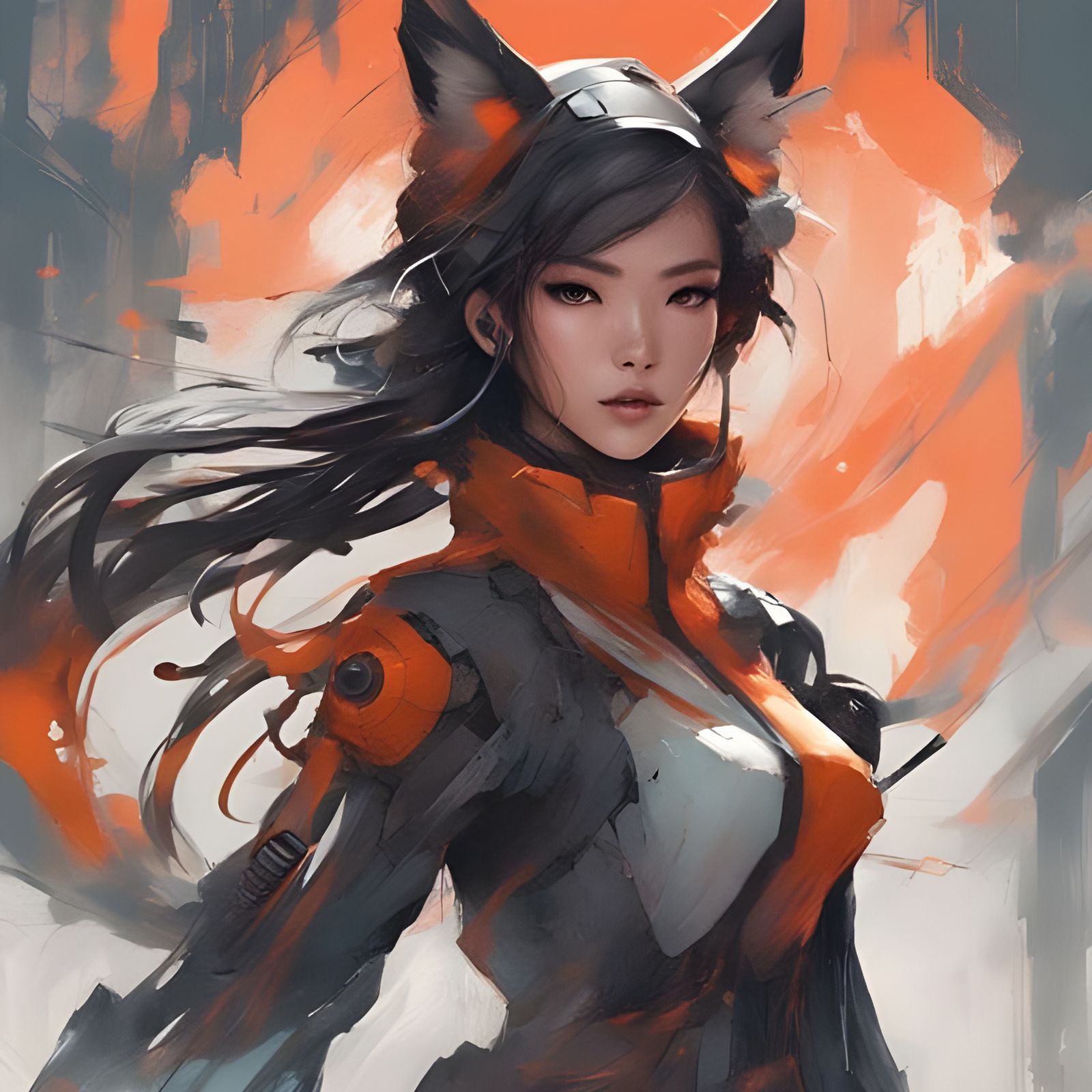 Futuristic Fox Girl with Flowing Hair