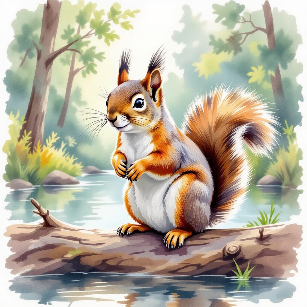 Happy Squirrel in Watercolor Style