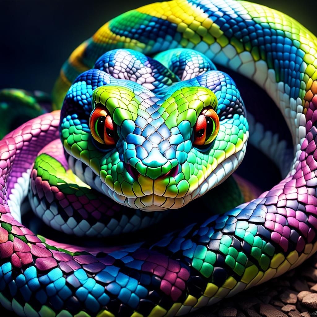 Rainbow Snake Portrait in Hyperrealism