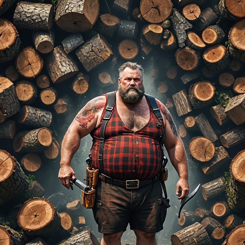 Hyperrealistic Lumberjack: Detailed Matte Painting