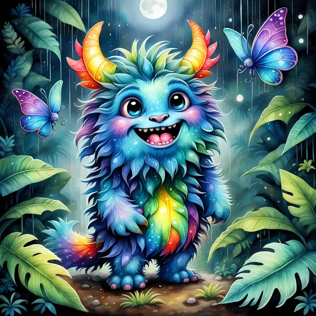 Rainbow Monster in Enchanted Firefly Forest