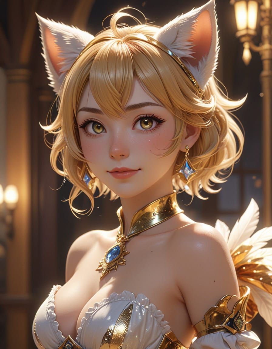Catgirl Runway Model in Elegant Digital Anime Art