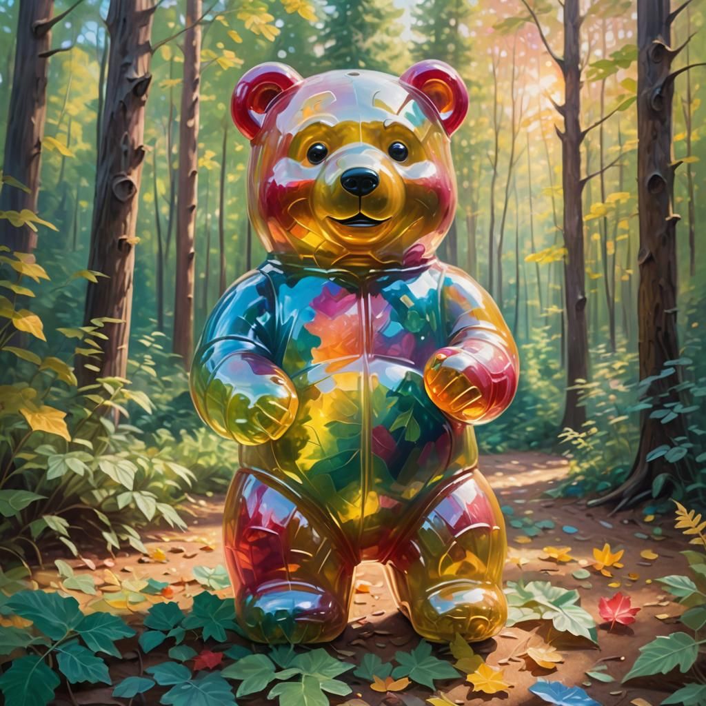 Giant Gummy Bear in Impressionist Forest