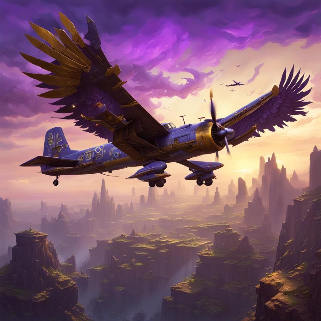 Eagle Winged Plane in Dark Fantasy Art Nouveau