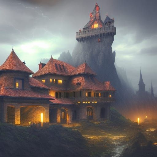 Castle in Thunderstorm: Detailed Matte Painting