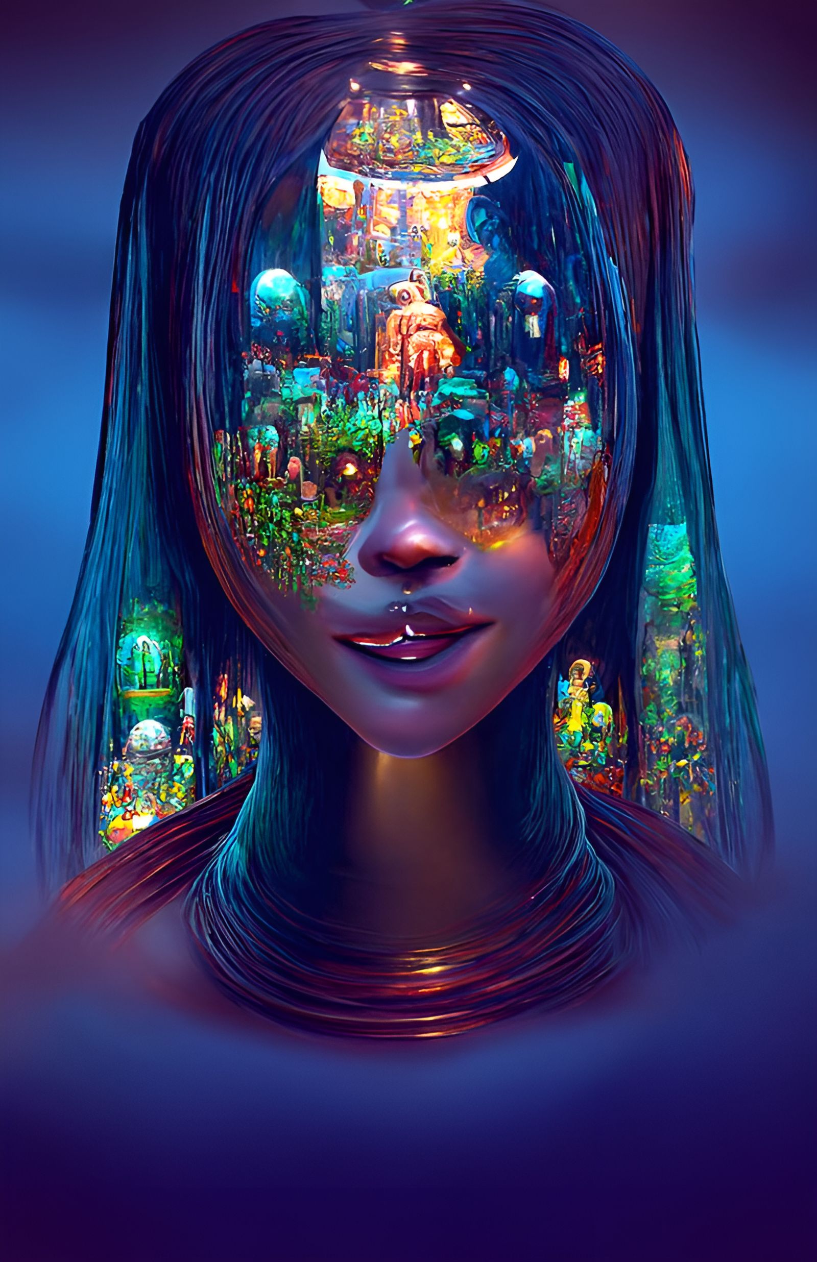 Jade Hologram Girl in Kinetic Pointillism Style