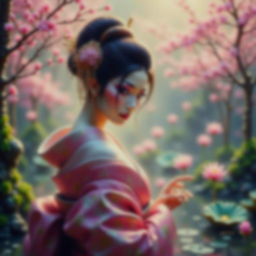 Beautiful Geisha in Hazy Garden