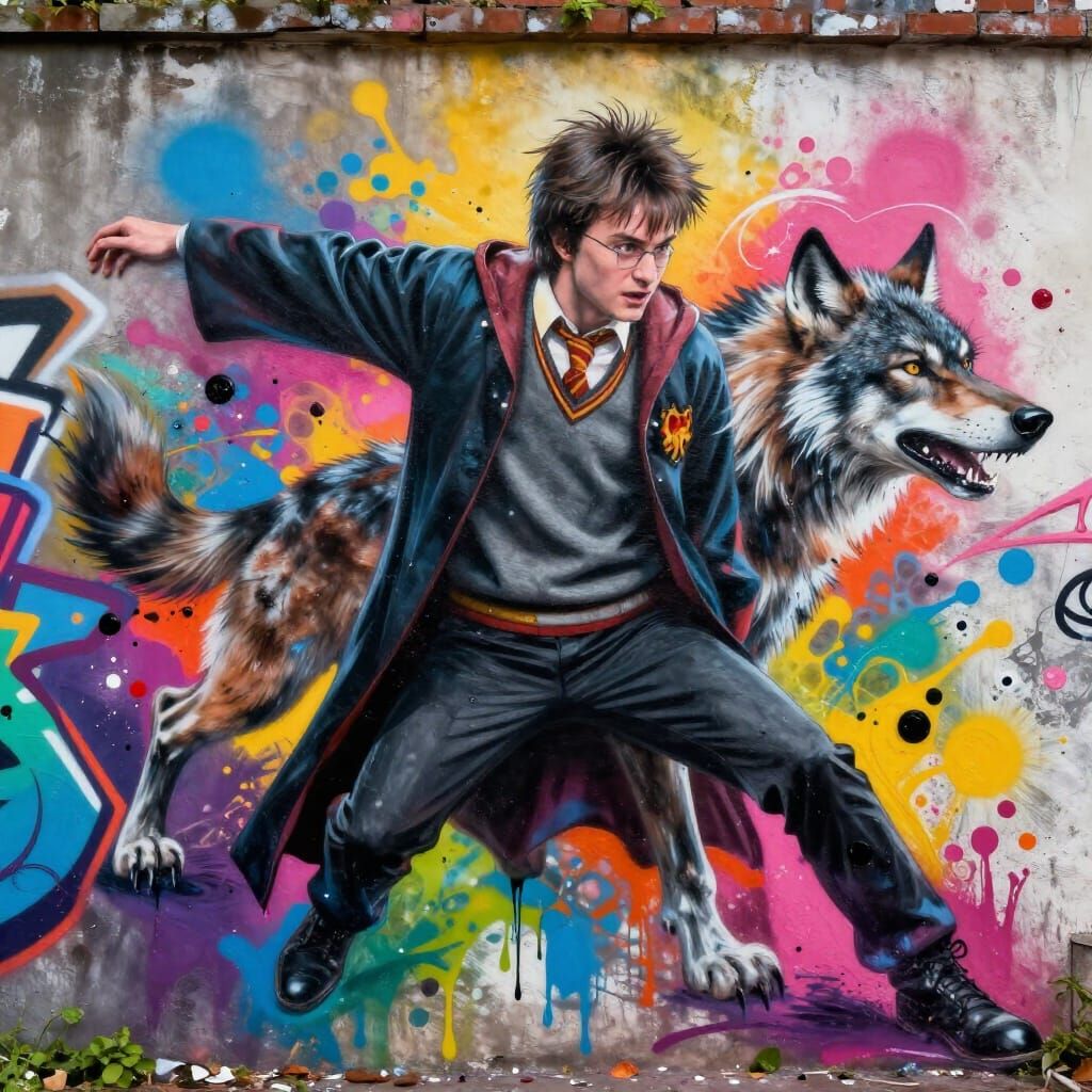Male Wizard Becomes Werewolf in Graffiti Art Style
