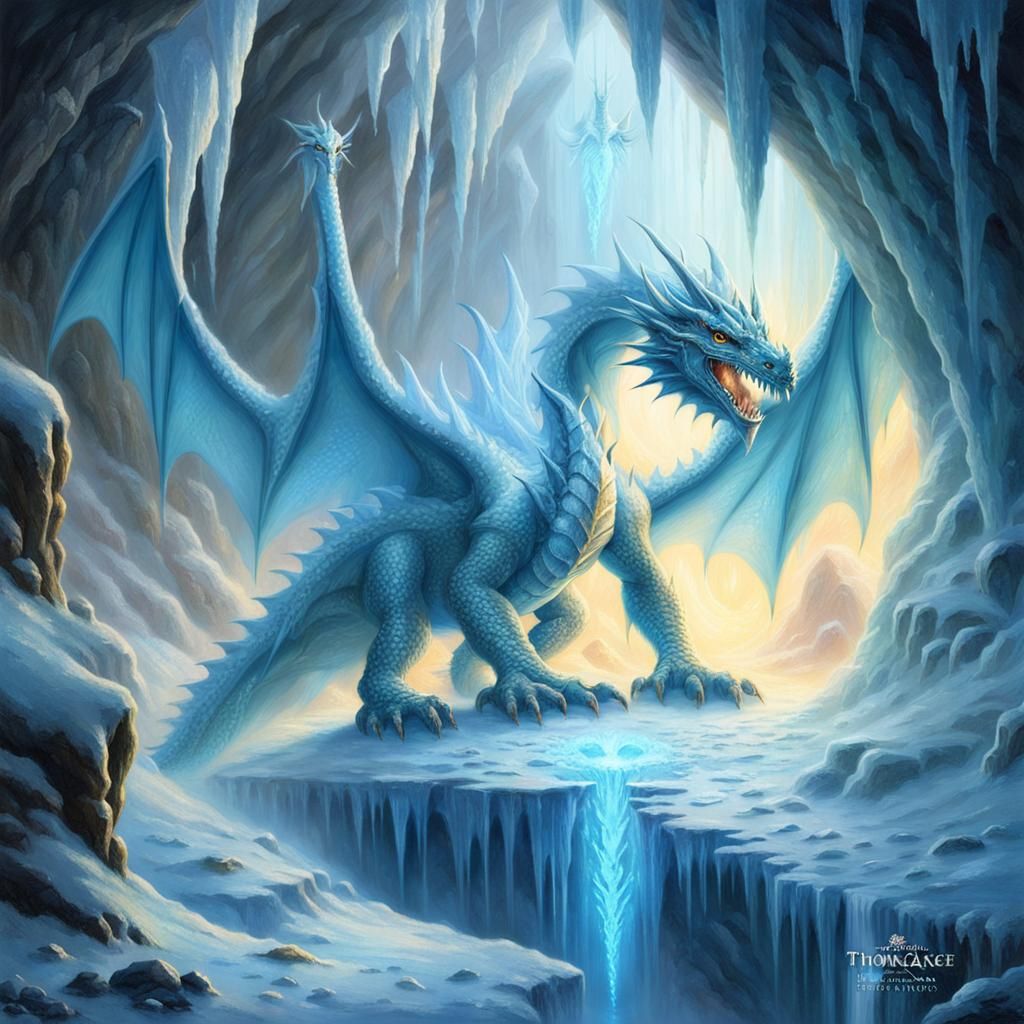Icy Dragon's Gaze in a Frozen Cave