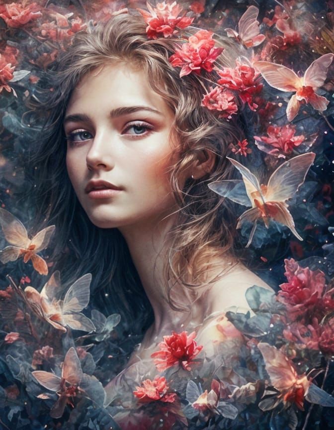 Dreamy Watercolor Portrait in Soft Moonlight