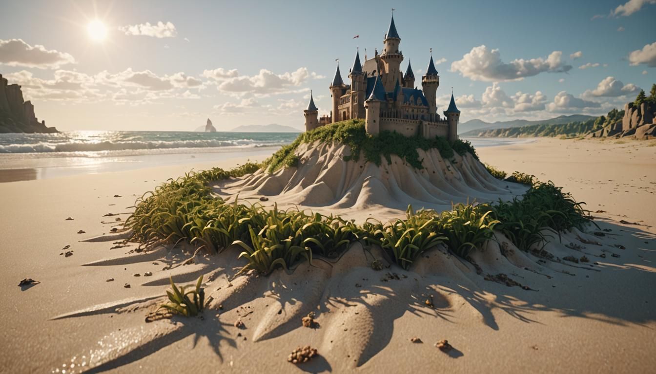 Lone Sandcastle on Deserted Beach in Unreal Engine 5