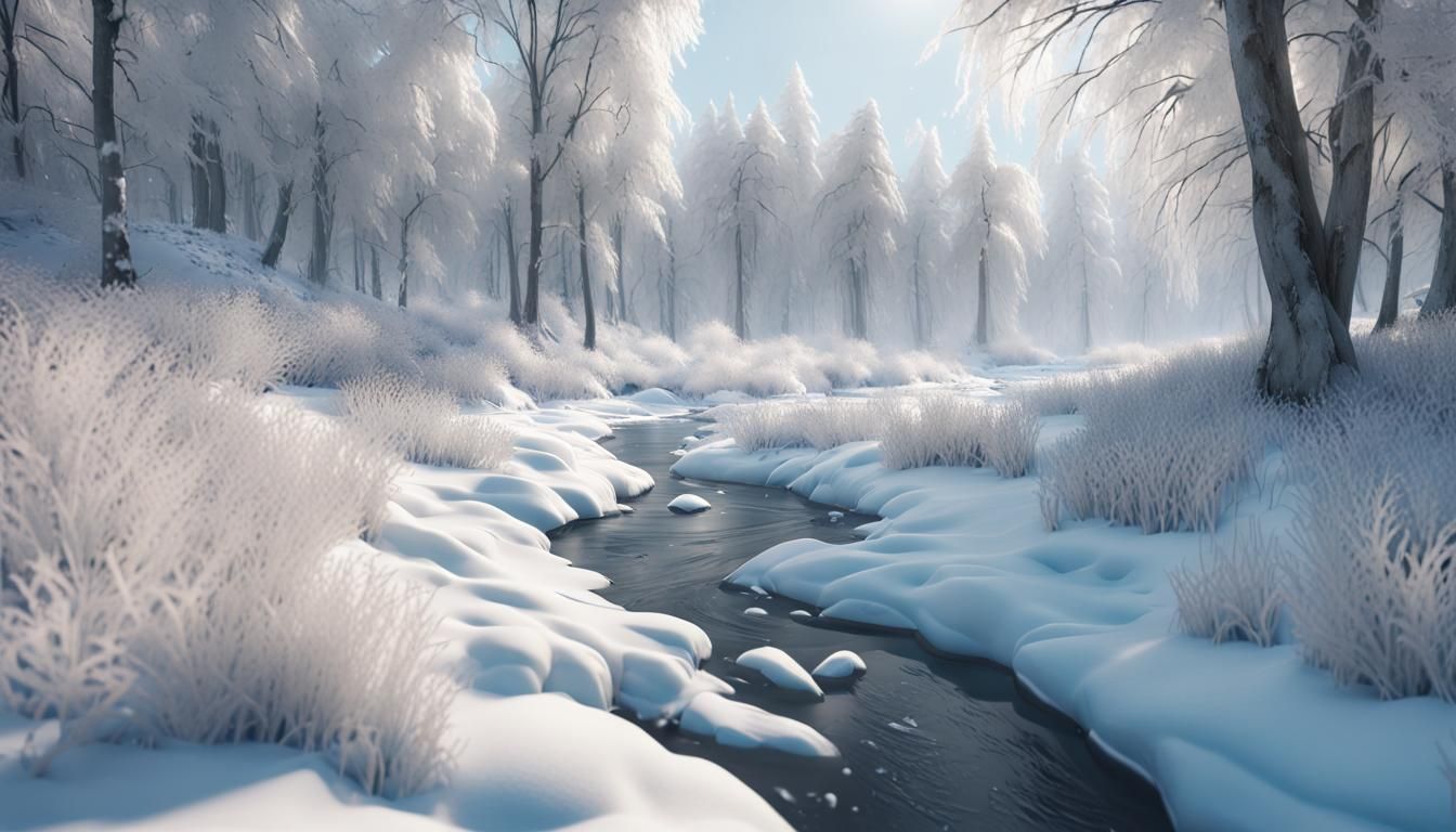 Frozen Forest in Extreme Cold Weather