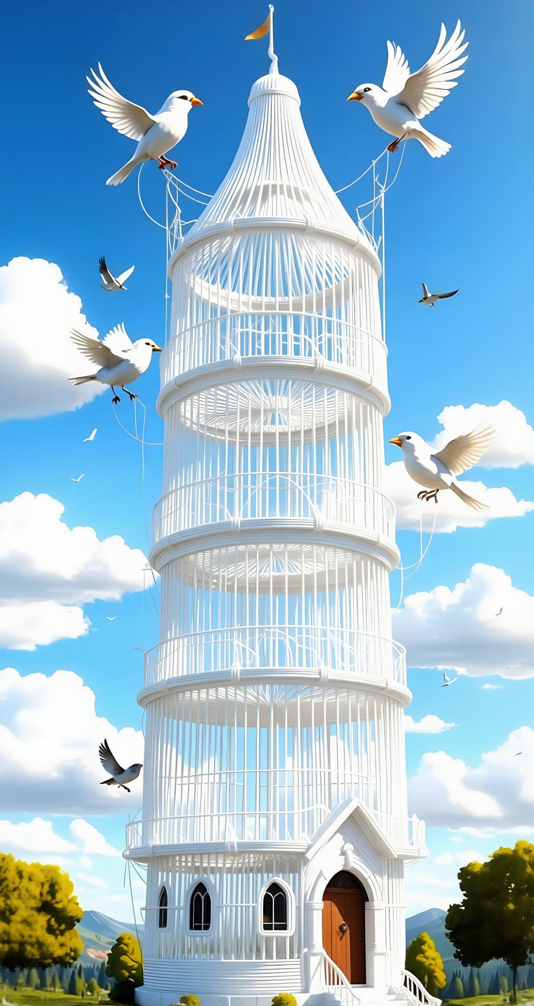 Humorous Medieval Castle Birdcage Art