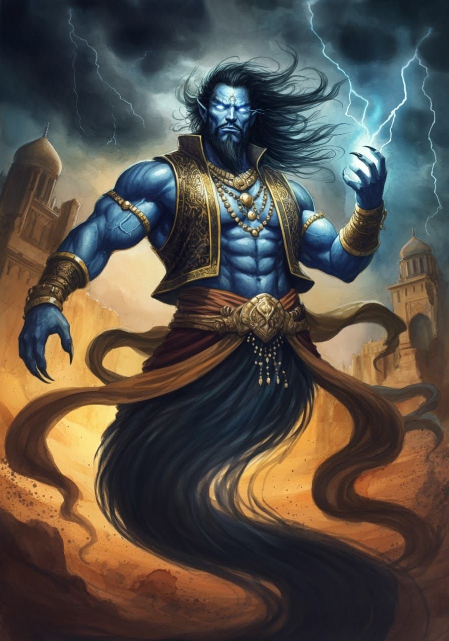 Ancient Desert Djinn Conjured in Ink