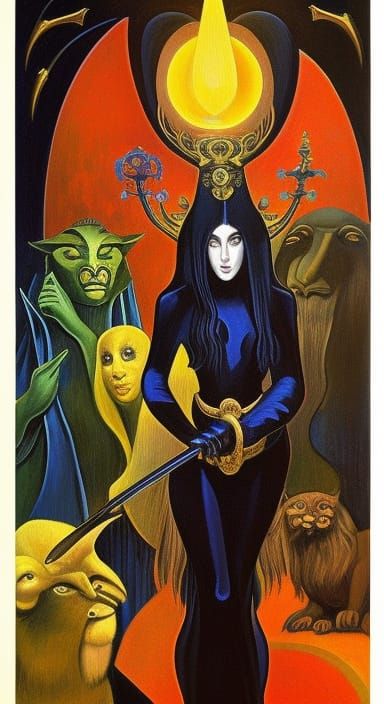 Minotaur Goddess Guards Labyrinth in Art Nouveau Style