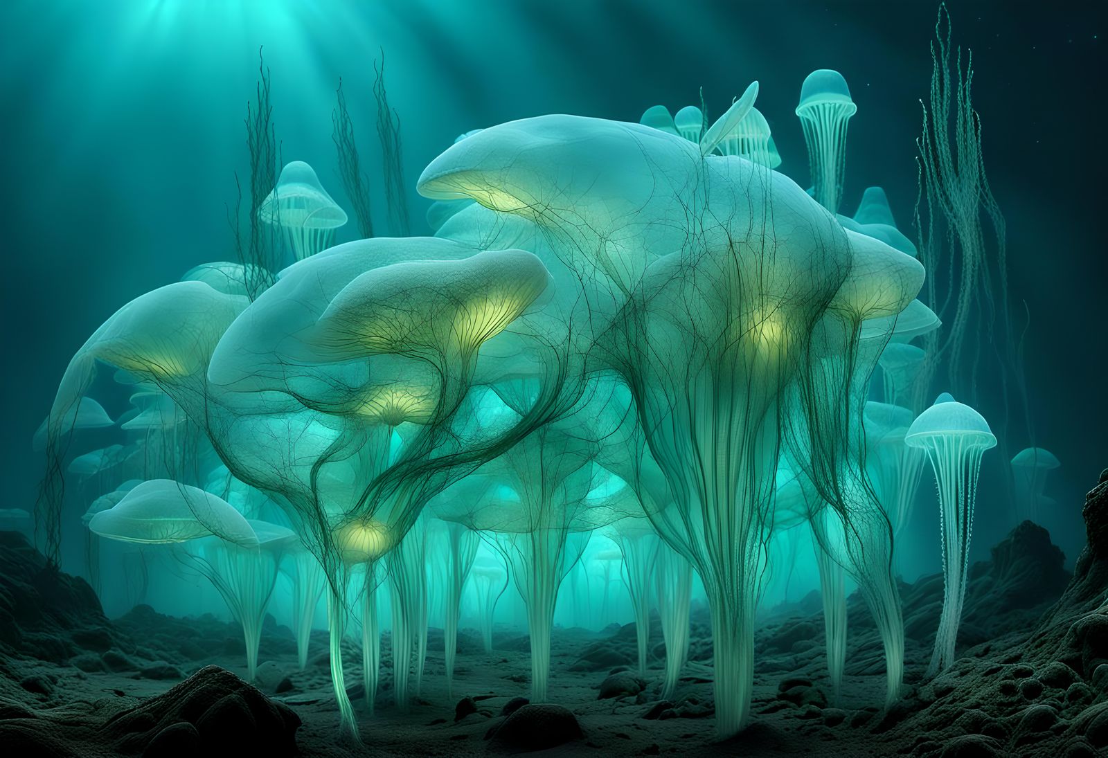 Alien Crinoid Invasion in Red, Brass, and Gold