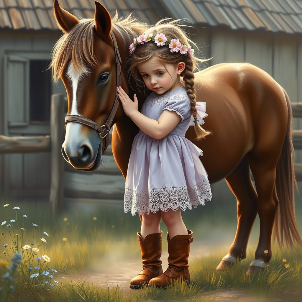 Whimsical Portrait of a Young Girl and Her Majestic Pony