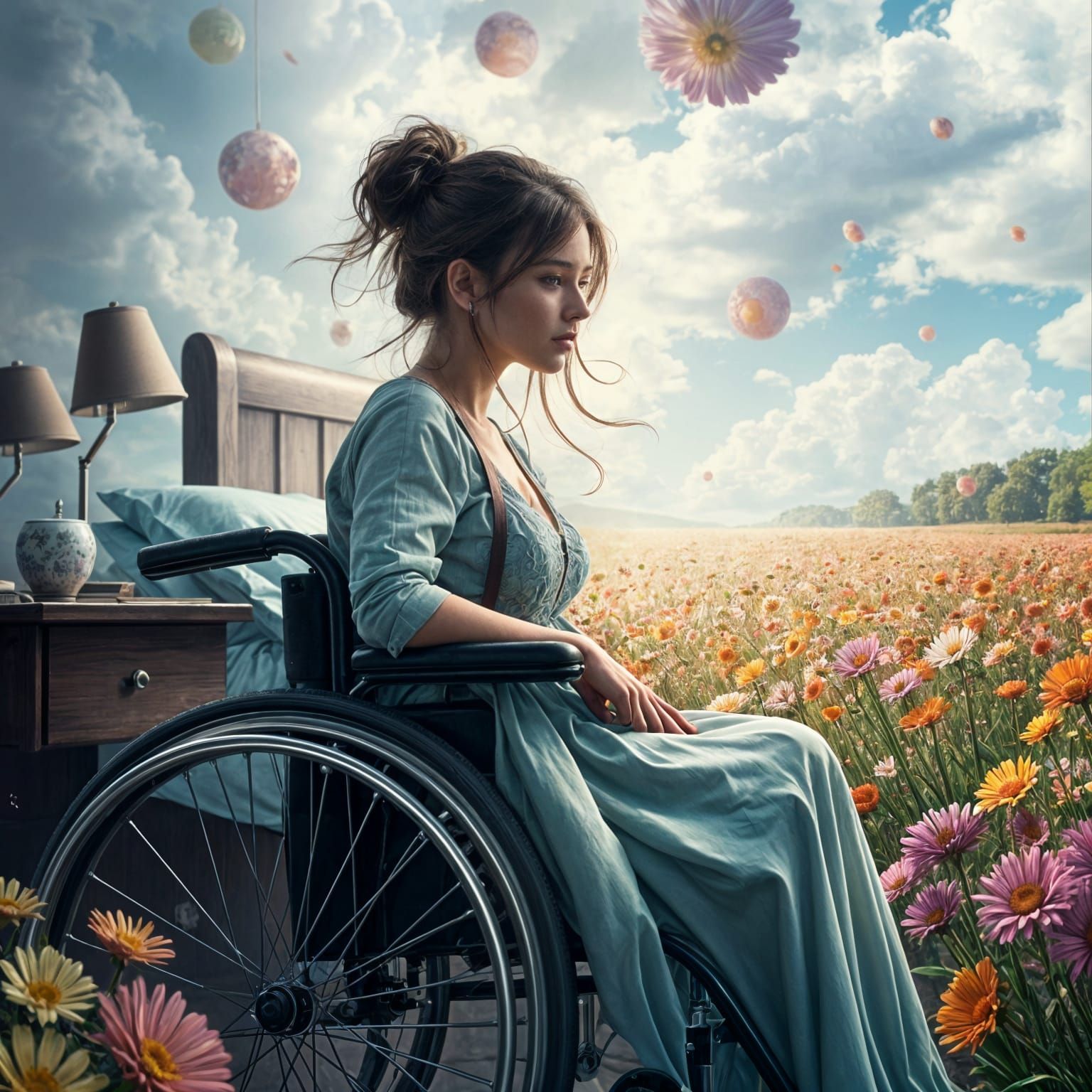 Young Woman Envisions Freedom in a Field of Blooms