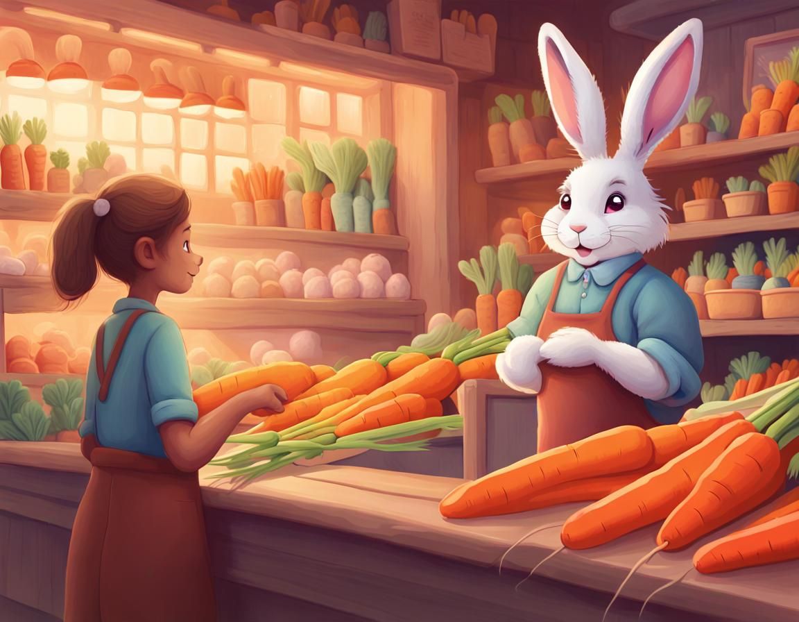 Charming Rabbit Seller in Colorful Carrots Shop