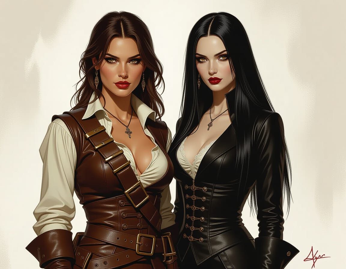 Pirate and Vampire Women in Atmospheric Lighting
