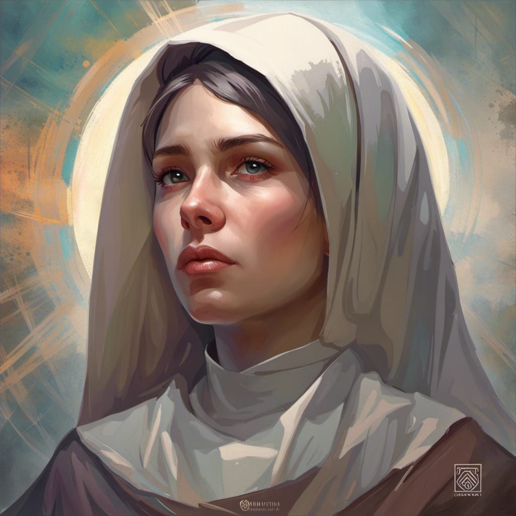 Contemplative Nun Portrait in Hyperdetailed Style