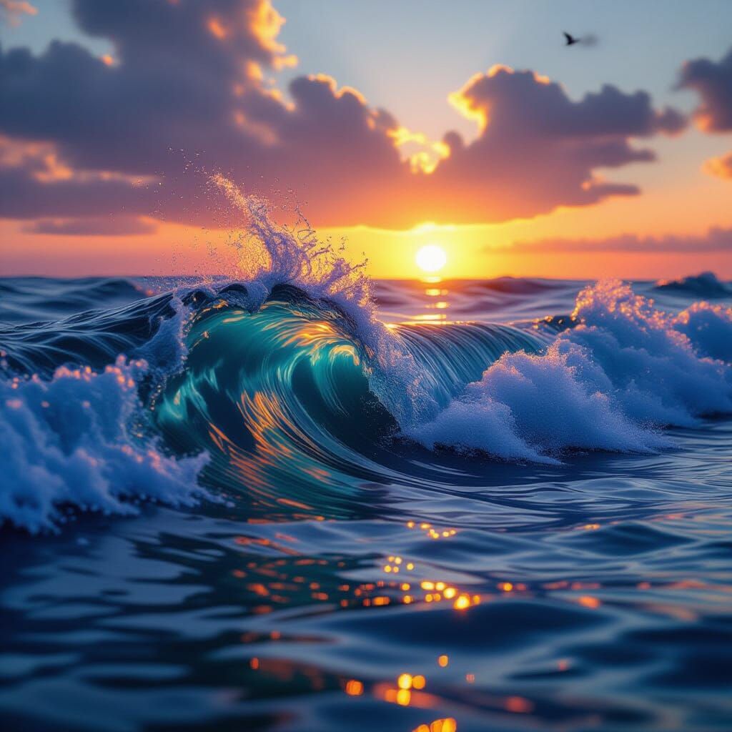 Cinematic Ocean Sunset with Colossal Emerald Waves