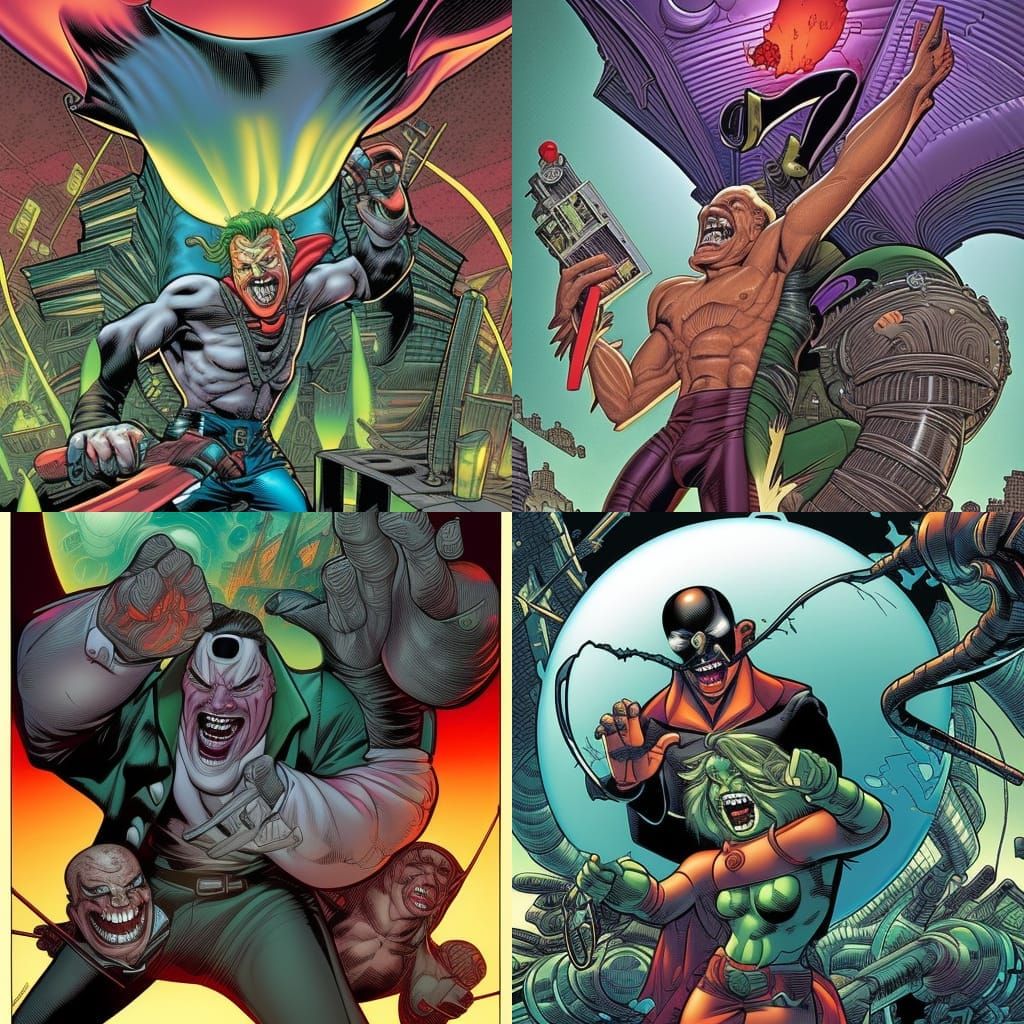 Laughing Super Villain in Comic Book Art Style