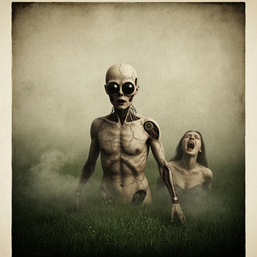 Eerie Cyborg in Mist, Photogravure Style